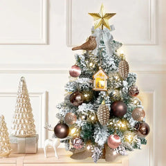 22in Tabletop Christmas Tree with Light Artificial Small Mini Red Christmas Decoration with Flocked Snow, Exquisite Decor & Xmas Ornaments for Table Top for Home & Office, Red Doba