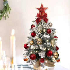 22in Tabletop Christmas Tree with Light Artificial Small Mini Red Christmas Decoration with Flocked Snow, Exquisite Decor & Xmas Ornaments for Table Top for Home & Office, Red Doba