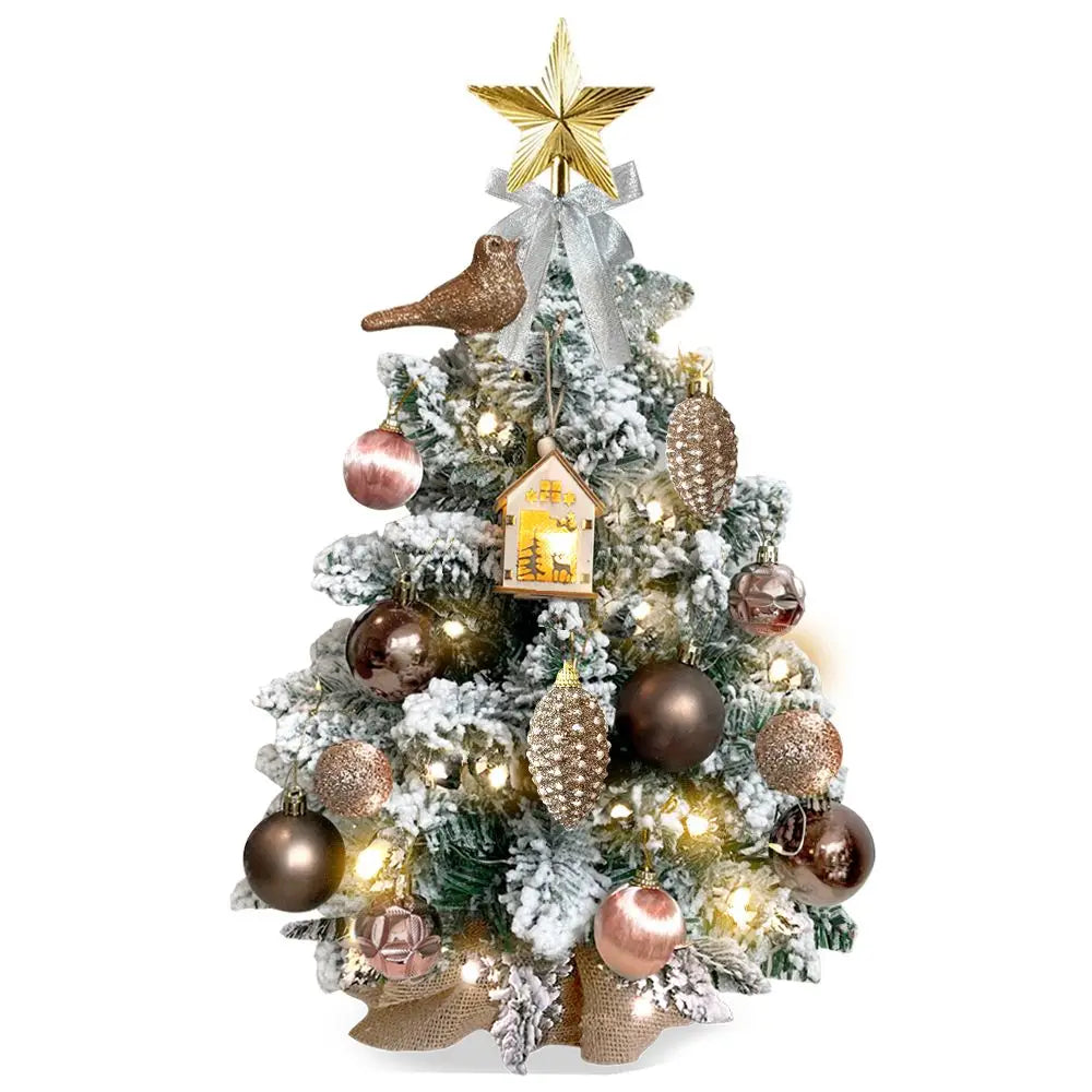 22in Tabletop Christmas Tree with Light Artificial Small Mini Red Christmas Decoration with Flocked Snow, Exquisite Decor & Xmas Ornaments for Table Top for Home & Office, Red Doba