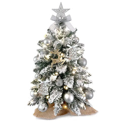 22in Tabletop Christmas Tree with Light Artificial Small Mini Red Christmas Decoration with Flocked Snow, Exquisite Decor & Xmas Ornaments for Table Top for Home & Office, Red Doba
