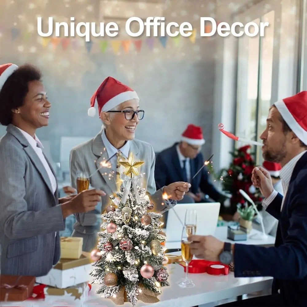 22in Tabletop Christmas Tree with Light Artificial Small Mini Red Christmas Decoration with Flocked Snow, Exquisite Decor & Xmas Ornaments for Table Top for Home & Office, Red Doba