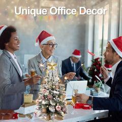 22in Tabletop Christmas Tree with Light Artificial Small Mini Red Christmas Decoration with Flocked Snow, Exquisite Decor & Xmas Ornaments for Table Top for Home & Office, Red Doba