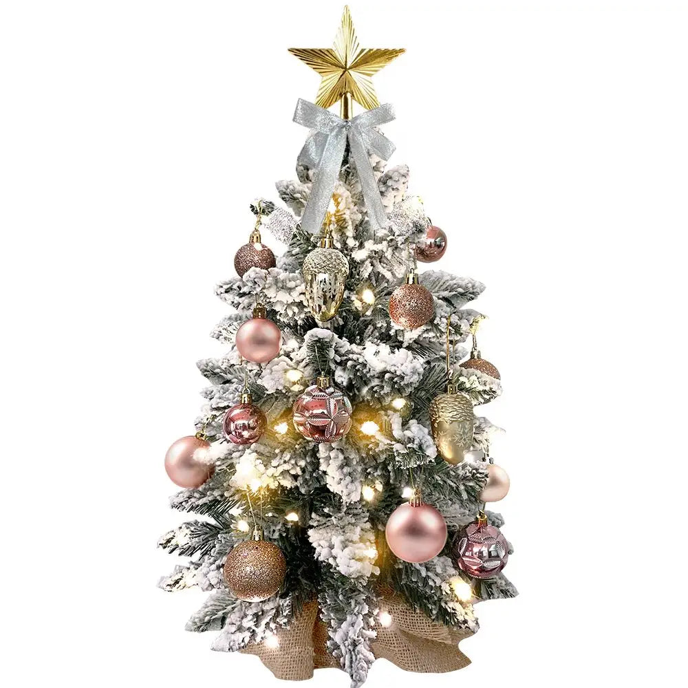 22in Tabletop Christmas Tree with Light Artificial Small Mini Red Christmas Decoration with Flocked Snow, Exquisite Decor & Xmas Ornaments for Table Top for Home & Office, Red Doba