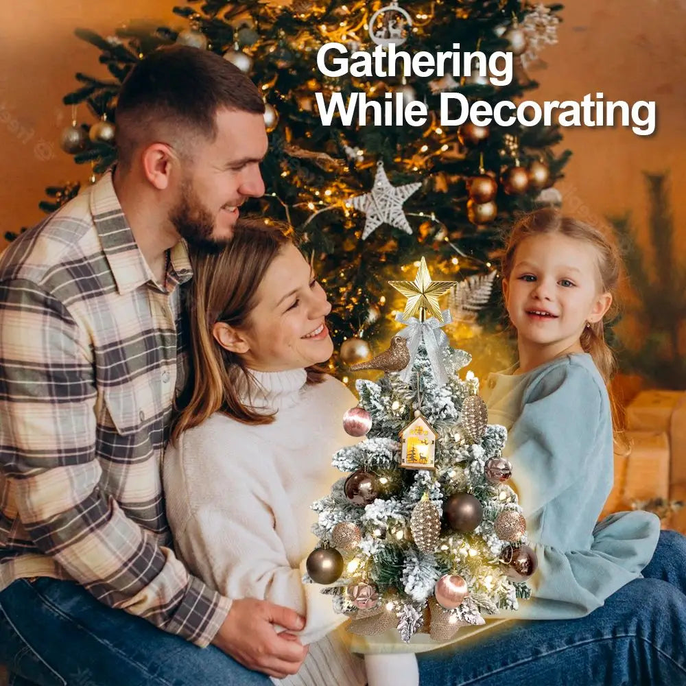 22in Tabletop Christmas Tree with Light Artificial Small Mini Red Christmas Decoration with Flocked Snow, Exquisite Decor & Xmas Ornaments for Table Top for Home & Office, Red Doba
