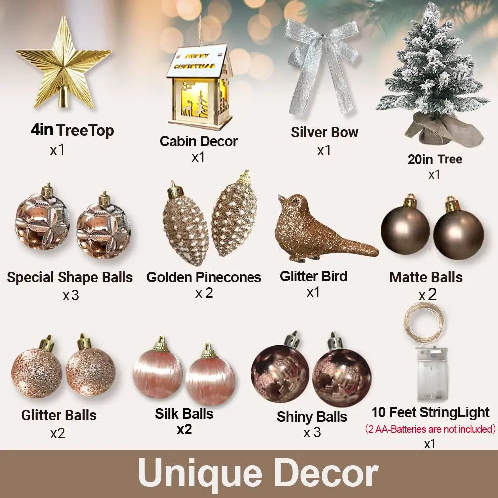 22in Tabletop Christmas Tree with Light Artificial Small Mini Red Christmas Decoration with Flocked Snow, Exquisite Decor & Xmas Ornaments for Table Top for Home & Office, Red Doba