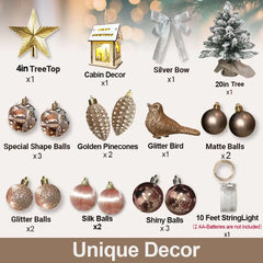 22in Tabletop Christmas Tree with Light Artificial Small Mini Red Christmas Decoration with Flocked Snow, Exquisite Decor & Xmas Ornaments for Table Top for Home & Office, Red Doba