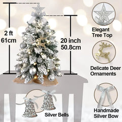 22in Tabletop Christmas Tree with Light Artificial Small Mini Red Christmas Decoration with Flocked Snow, Exquisite Decor & Xmas Ornaments for Table Top for Home & Office, Red Doba