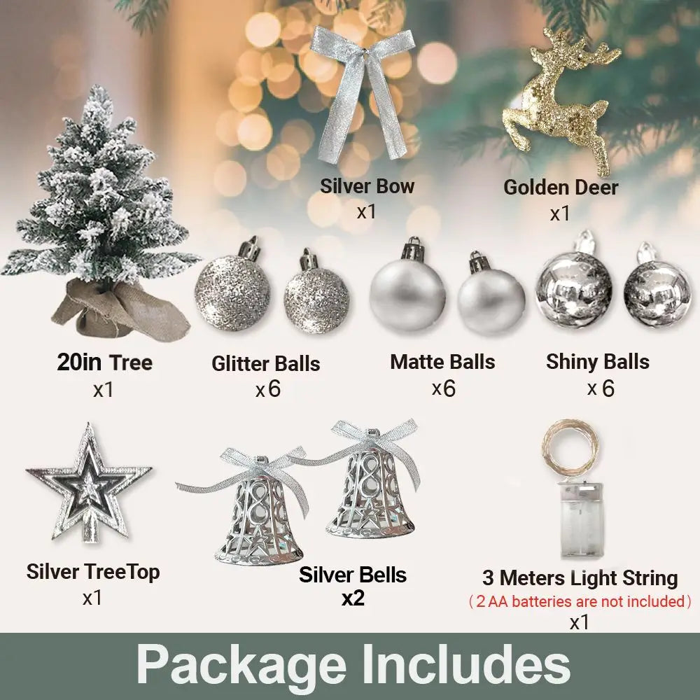 22in Tabletop Christmas Tree with Light Artificial Small Mini Red Christmas Decoration with Flocked Snow, Exquisite Decor & Xmas Ornaments for Table Top for Home & Office, Red Doba