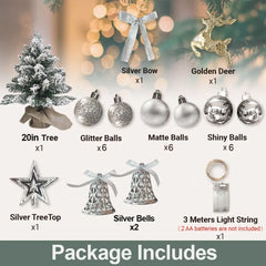 22in Tabletop Christmas Tree with Light Artificial Small Mini Red Christmas Decoration with Flocked Snow, Exquisite Decor & Xmas Ornaments for Table Top for Home & Office, Red Doba