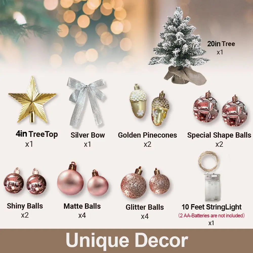 22in Tabletop Christmas Tree with Light Artificial Small Mini Red Christmas Decoration with Flocked Snow, Exquisite Decor & Xmas Ornaments for Table Top for Home & Office, Red Doba