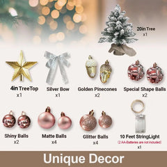 22in Tabletop Christmas Tree with Light Artificial Small Mini Red Christmas Decoration with Flocked Snow, Exquisite Decor & Xmas Ornaments for Table Top for Home & Office, Red Doba