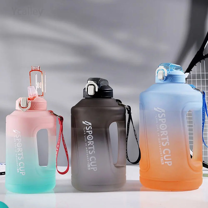 YCALLEY Sport Water Bottle Reminder Silicone Sith Straw, Waterbottle , Fitness Big Bottles 1500ML / 2300ML / 3800ML Sport Doba