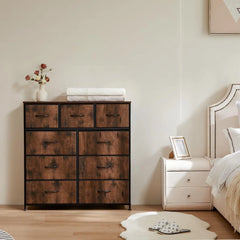 Bedroom Dresser with 9 Fabric Drawers Doba