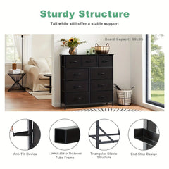 Bedroom Dresser with 9 Fabric Drawers Doba