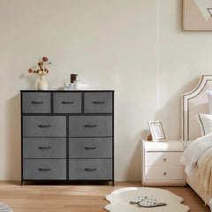 Bedroom Dresser with 9 Fabric Drawers Doba