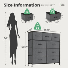 Bedroom Dresser with 9 Fabric Drawers Doba