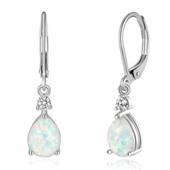 CiNily Womens Opal Dangle Earrings Leverback Drop Earrings 14K White Gold Plated Teardrop Gemstone Earrings Buyers Bargain Club