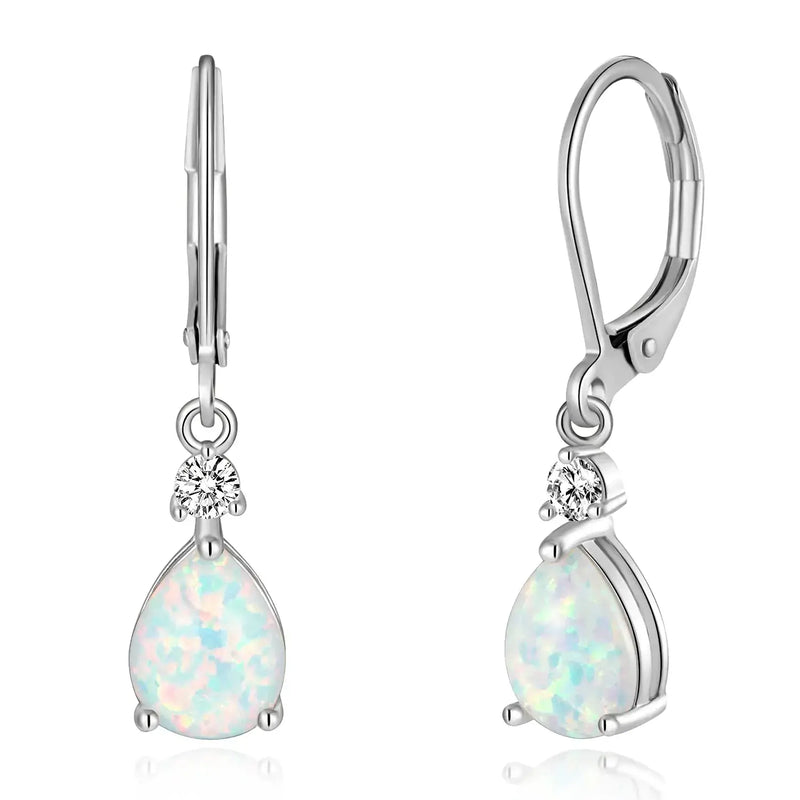 CiNily Womens Opal Dangle Earrings Leverback Drop Earrings 14K White Gold Plated Teardrop Gemstone Earrings Buyers Bargain Club