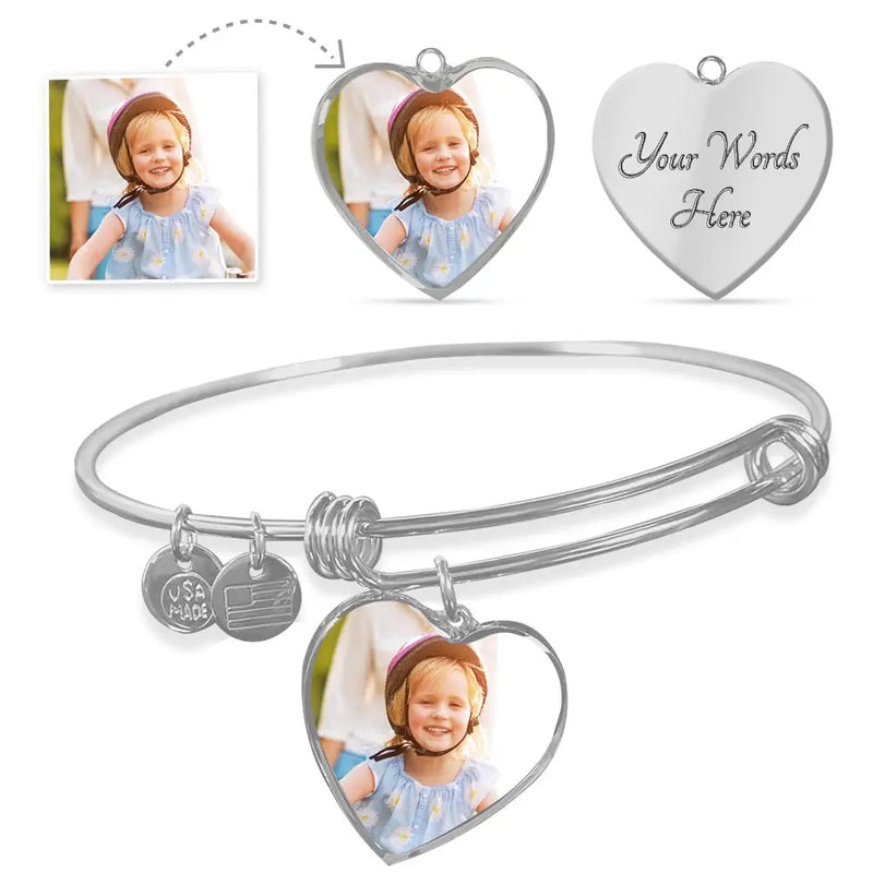 High Quality Heart Bangle Bracelet- Customized Options ShineOn Fulfillment
