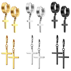 JELIEE 6 Pairs Cross Earrings Crucifix Drop Earrings Jewelry Dangle Hinged Earrings Stainless Steel Cross Hoop Earrings Stud Earrings Black Silver Gold Earrings for Men and Women Buyers Bargain Club