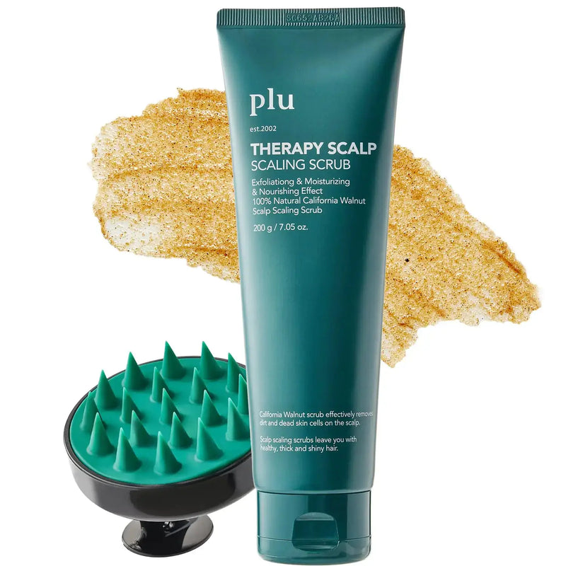 PLU Therapy Scalp Scaling Scrub with Silicone Scalp Massager Brush - Walnut Scalp Scrubber Gel for Oily Scalp and Dandruff - Scalp Exfoliating & Deep Cleansing Combo Set Buyers Bargain Club