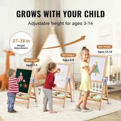 VEVOR 2-in-1 Kids Art Easel Double-Sided Wooden Magnetic Whiteboard Chalkboard Doba
