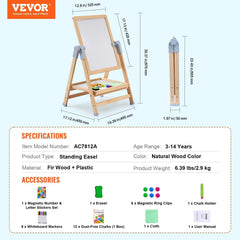 VEVOR 2-in-1 Kids Art Easel Double-Sided Wooden Magnetic Whiteboard Chalkboard Doba