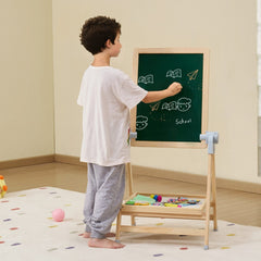VEVOR 2-in-1 Kids Art Easel Double-Sided Wooden Magnetic Whiteboard Chalkboard Doba