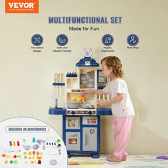 VEVOR Kitchen Playset Kids Pretend Cooking Play Toy 48 Piece Accessories Blue Doba
