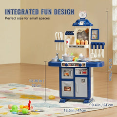 VEVOR Kitchen Playset Kids Pretend Cooking Play Toy 48 Piece Accessories Blue Doba