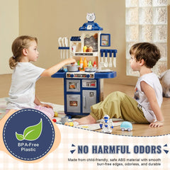 VEVOR Kitchen Playset Kids Pretend Cooking Play Toy 48 Piece Accessories Blue Doba