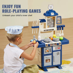 VEVOR Kitchen Playset Kids Pretend Cooking Play Toy 48 Piece Accessories Blue Doba