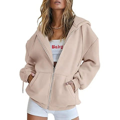 Women's Cute Hoodies Teen Girl Fall Jacket Oversized Sweatshirts Casual Drawstring Clothes Zip Up Y2K Hoodie with Pocket Doba