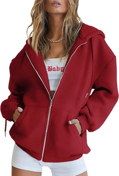 Women's Cute Hoodies Teen Girl Fall Jacket Oversized Sweatshirts Casual Drawstring Clothes Zip Up Y2K Hoodie with Pocket Doba