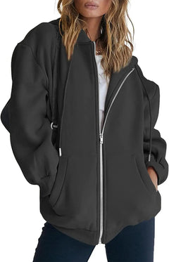 Women's Cute Hoodies Teen Girl Fall Jacket Oversized Sweatshirts Casual Drawstring Clothes Zip Up Y2K Hoodie with Pocket Doba