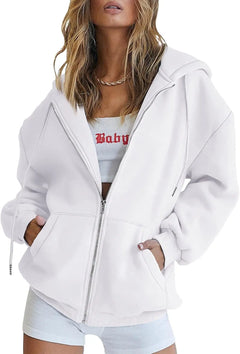 Women's Cute Hoodies Teen Girl Fall Jacket Oversized Sweatshirts Casual Drawstring Clothes Zip Up Y2K Hoodie with Pocket Doba