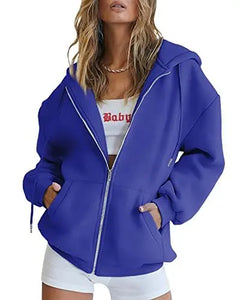 Women's Cute Hoodies Teen Girl Fall Jacket Oversized Sweatshirts Casual Drawstring Clothes Zip Up Y2K Hoodie with Pocket Doba