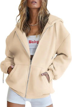 Women's Cute Hoodies Teen Girl Fall Jacket Oversized Sweatshirts Casual Drawstring Clothes Zip Up Y2K Hoodie with Pocket Doba